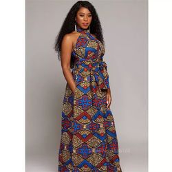 African print red maxi dress