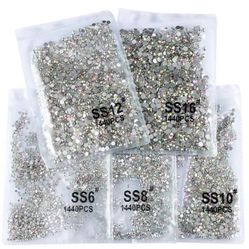 SS3-SS12 1440pcs White AB Rhinestones Gems Glitter Nail Art Decoration PACKS