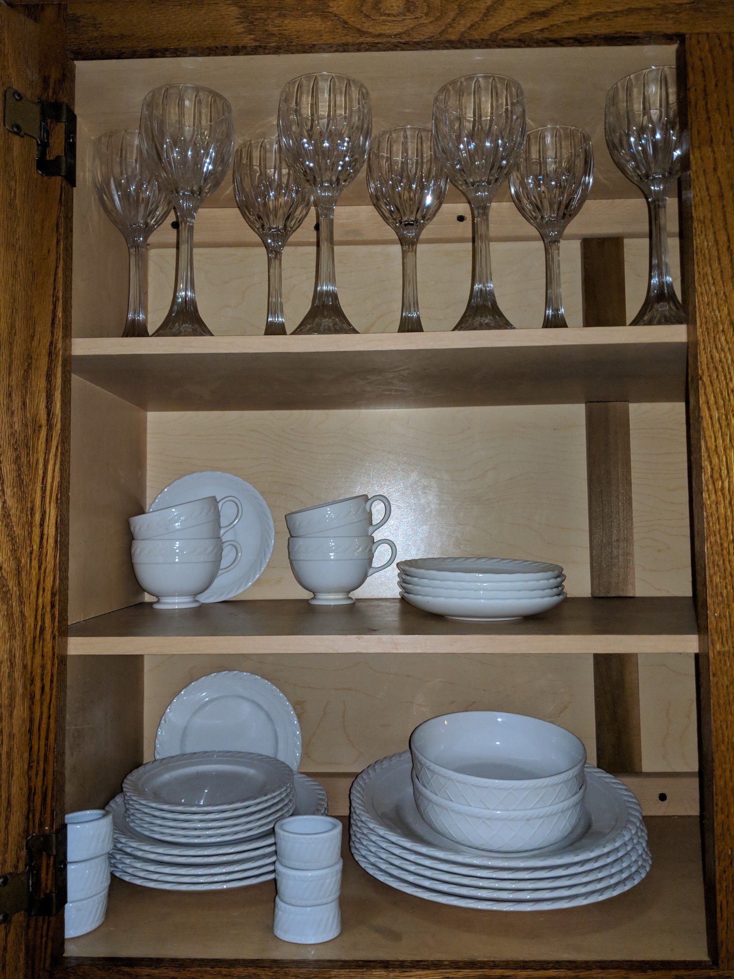 Marquis Waterford stemware (8) and Ralph Lauren white dishes