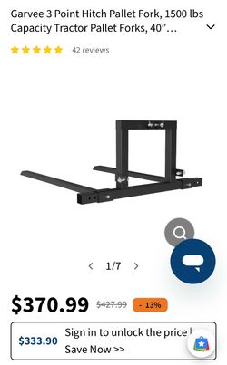 New Garvee 3 Point Hitch Pallet Fork, 1500 lbs Capacity Tractor Pallet Forks, 40” Adjustable Quick Hitch Attachments for Category 1 Tractor
