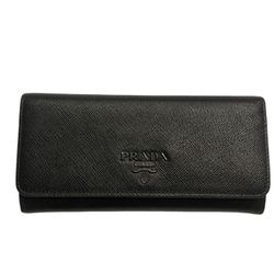 PRADA Saffiano leather wallet Long double fold coin Black Women