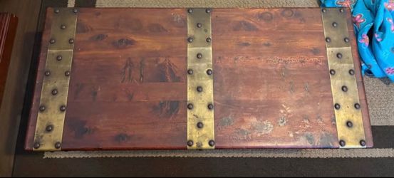 Vintage Wooden Trunk with Brass Accents