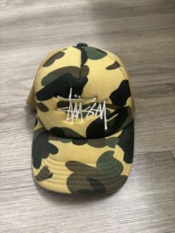 BAPE/STUSSY TRUCKER HAT (YELLOW CAMO)