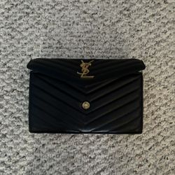 Saint Laurent YSL Wallet on Chain Black Leather Good Condition
