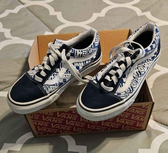 Boys Ol Skool Van's Blue/white/tribal