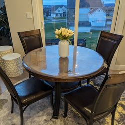 Round Brown Wood Table With 4 Chairs (Set)