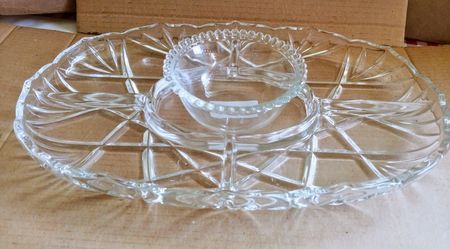 Mikasa Crystal Chip & Dip Server Platter Set 2pcs