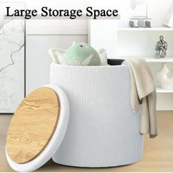 NEW-Round Ottoman with Storage, Set of 2, Small Vanity Stool as Vanity Chair, Corduroy Ottoman Foot Rest for Small Space, Living Room, Bedroom, 