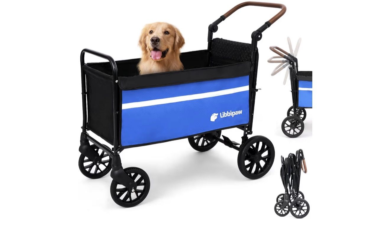 Brand New In The Box- All-Terrain Dog Wagon for Large Dogs, 2-in-1 Push/Pull Stroller with Anti-Slip Ramp & Rotatable Handle, Foldable Heavy-Duty Cart