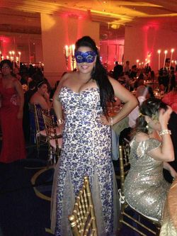Formal gown nude with royal blue sequins