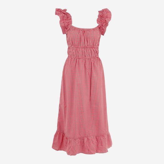 SIM & SAM Red & White Checkered Frill Strap Dress size S