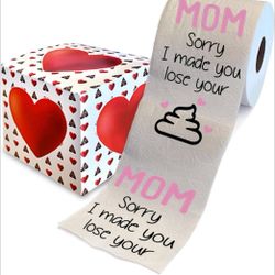 Happy Mother's Day Sorry I Made You Lose Your Poop Printed Toilet Paper Paper Roll - Funny Mom Gifts for Women, Cute Gag Gifts for Mothers 