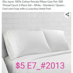 Ella Jayne 100% Cotton Percale Pillow Case Pair 300 Thread Count 2-Piece Set - White - Standard / Queen - Cool and Crisp with a Luxurious Hotel Feel

