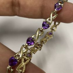 14kt yellow gold purple heart bracelet 108907-9 JE