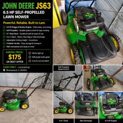 John Deere JS63 6.5 HP  Mower – $175 OBO