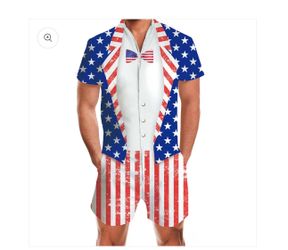 Male 4th of July Rompers American Flag Patriotic 3D Graphic One Piece Jumpsuit Short