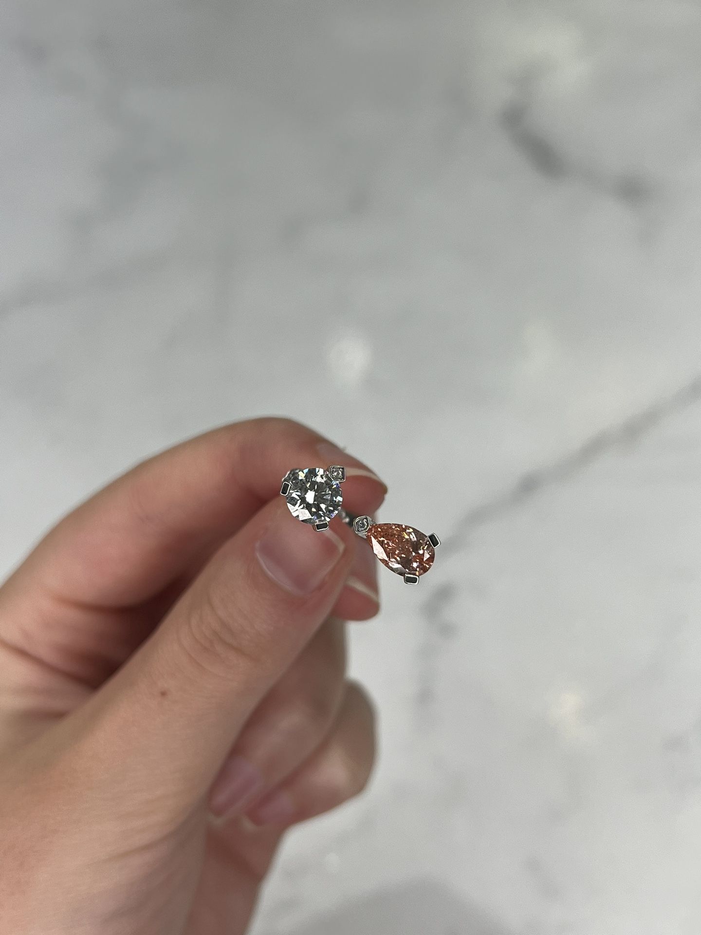 Lab Round & Pink Pear Cut Ring