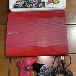 Red Sony PlayStation 3 Video Game Console  + ST Fighter Fightstick