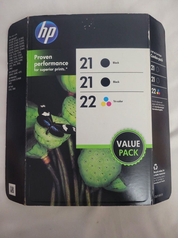 New HP (2) 21 Black  & (1) 22 Tri Color Combo Ink cartridge Printer OEM 3 Pack

Date Oct 2013