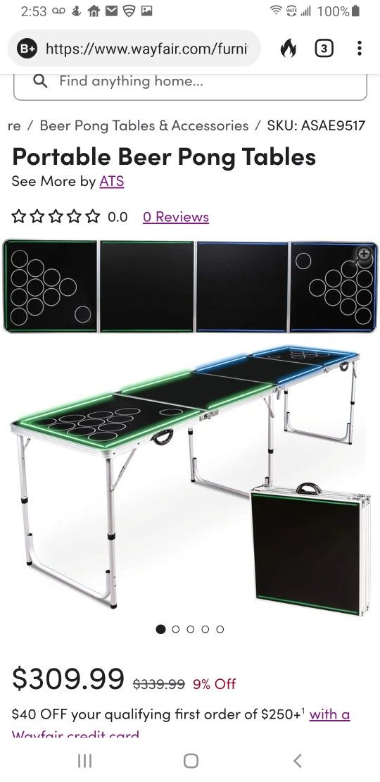 Portable Glow Pong  Table With Cups