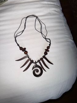 New! Never worn Boho Wooden Statement Necklace – Tribal Spiral Design – $5