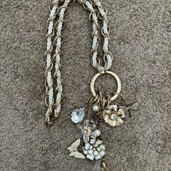 Long Gold Braided Necklace With Charms!