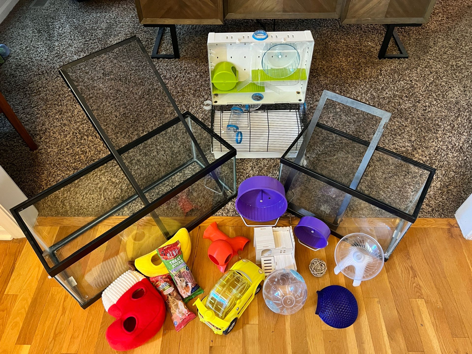 Hamster Cages W/ Wheels, Toys , Etc.