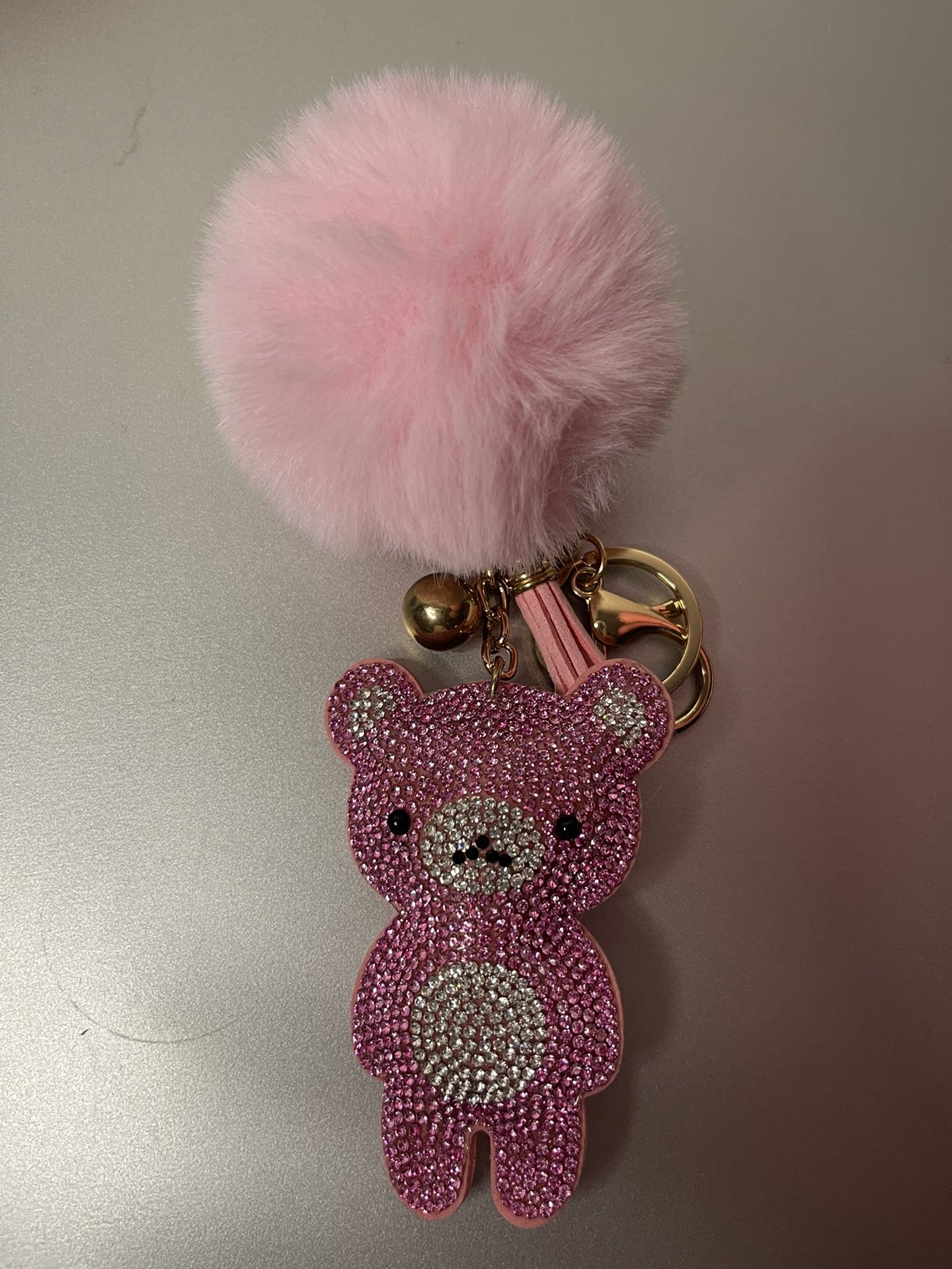Pink And Silver Bedazzled Bear Keychain
