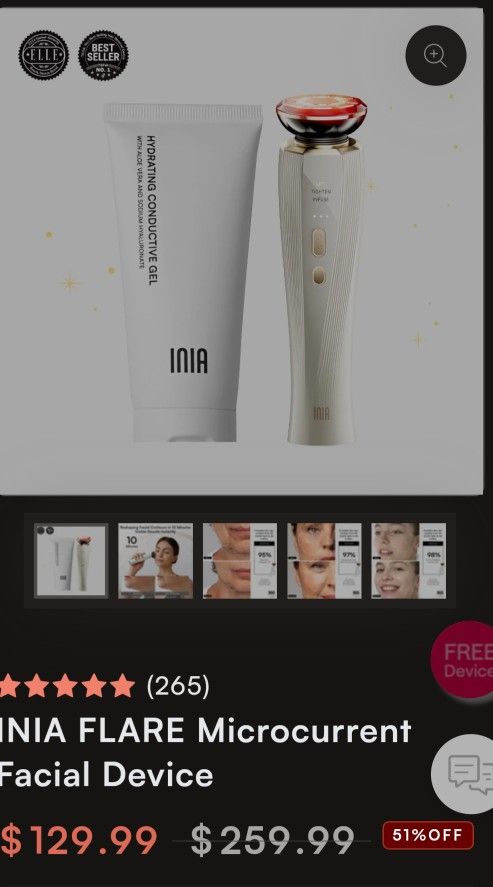 INIA FLARE MICROCURRENT FACIAL DEVICE 3 IN 1 $80.00
