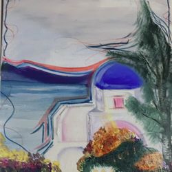  Original Hand-Painted Mediterranean Art – Blue Dome & Coastal Dreams