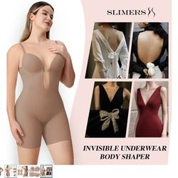 Slimers Backless Shapewear Strapless Bodysuit - Low Back Women Body Shaper : Slimming Built In Bra With Plunge