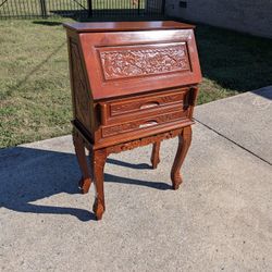 Vintage Carved Secretary Desk – Drop Front Writing Desk with Storage