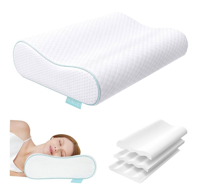 Cervical Neck Pillow, Side Sleeper Pillow for Neck Pain Relief, Adjustable Contour Pillow for Sleeping, Ergonomic Memory Foam Pillow, Orthopedic Cooli