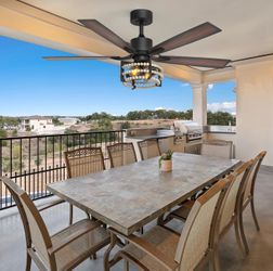 Consciot Boho Ceiling Fans with Lights Remote 52 Inch, Farmhouse Caged Ceiling Fan, 5 Double Finish Wood Blades, Reversible DC Motor, Rustic Ceiling F