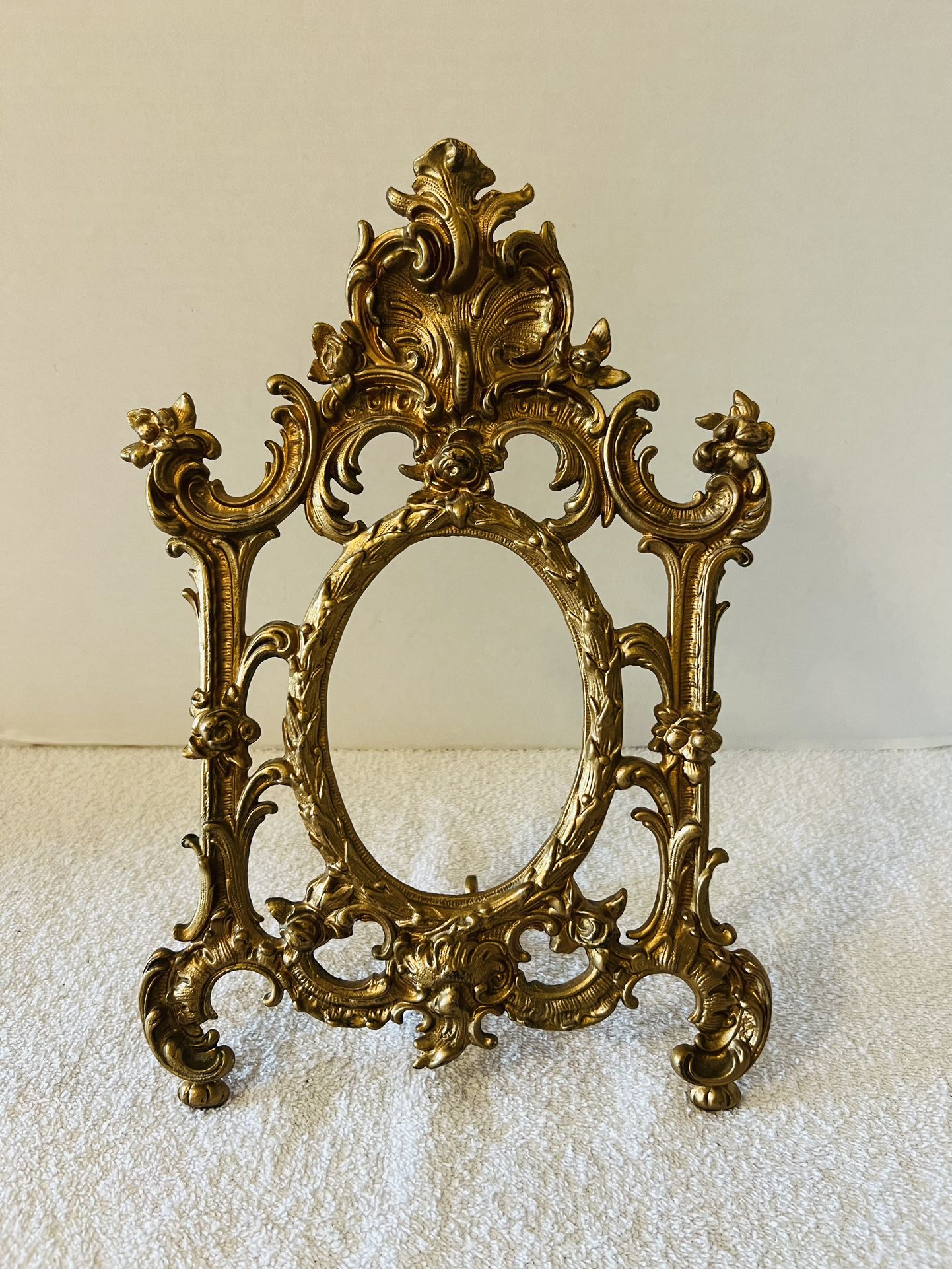 Antique Gold Finish/Heavy  Easel Style Dresser / Table-Top Portrait or Mirror Frame/Marked