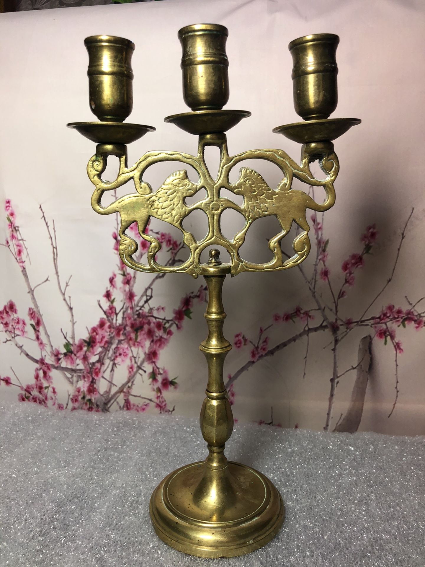 Vintage Brass Lion Candelabra