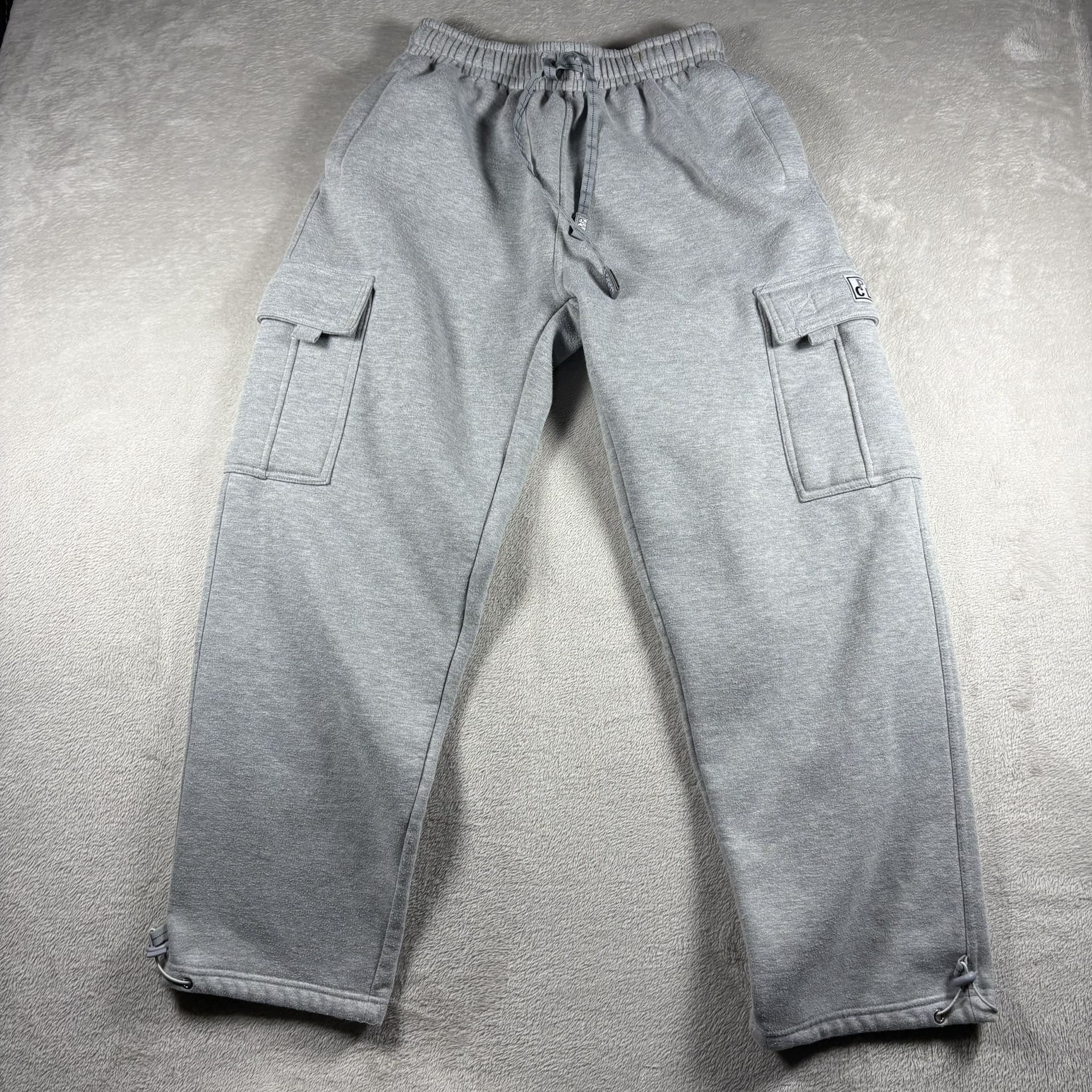 Pro Club Sweatpants Men's M Gray Fleece Heavyweight Cargo Pockets Y2K #3100