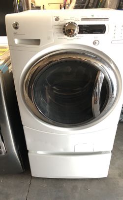 Ge avc steam front load washer with pedestal 4.2 cu ft model GFWS3500l0ww