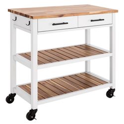 Acacia Wood Top Rolling Kitchen Cart Island Table with Drawers $99.99