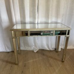 Mirrored Glass Desk / Vanity Table – Gold Frame