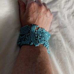 Turquoise Blue & White Beaded Bracelets