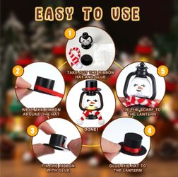 ROCEEI 12 Set Christmas Mini Snowman Lantern with LED Candle Snowman Hanging Lanterns Decorations with Top Hat and Red Scarf Xmas Small Portable Table
