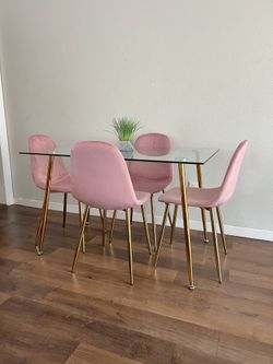 Modern Gold Dining Set 4 Chairs Glass Table New $399