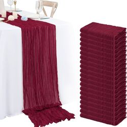 20 Pack Burgundy Cheesecloth Table Runner 20*120 Inch 10FT Rustic Boho Gauze Cheese Cloth Table Runner for Wedding Party Baby Shower Thanksgiving 
