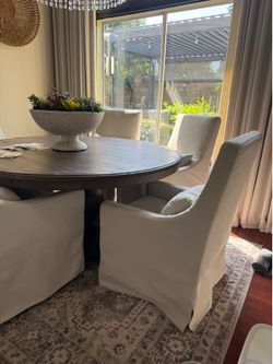 Off white fabric dining chairs -6