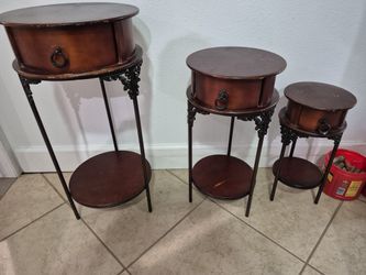 3-Piece Round Wood End Table / Accent Table Set with Storage Drawers