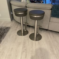 Two Modern Stools Chrome And Gray Leather 