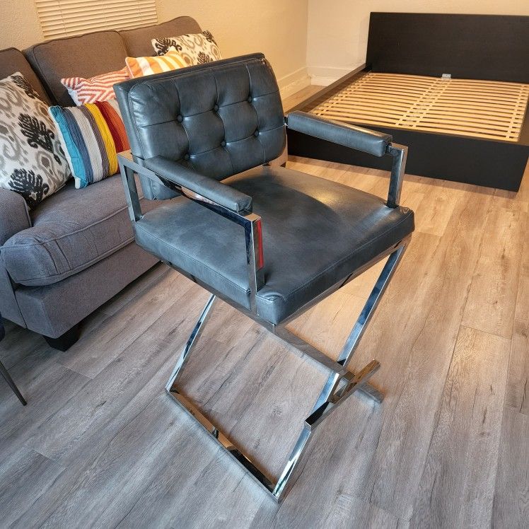 Gray faux Leather director chair - Like New