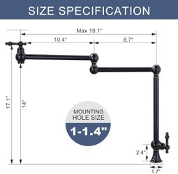 Pot Filler Faucet Deck Mount Stove Faucet, Solid Brass Pot Filler Oil Rubbed Bronze Kitchen Folding Faucet with Stretchable Double Joint Swing Arm