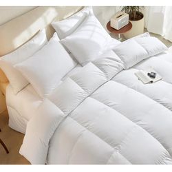 L LOVSOUL Down Comforter Queen Size,Fluffy Duvet Insert Queen,800 Fill Power Medium Warm White Comforter with Corner Tabs(90x90 Inches, White)